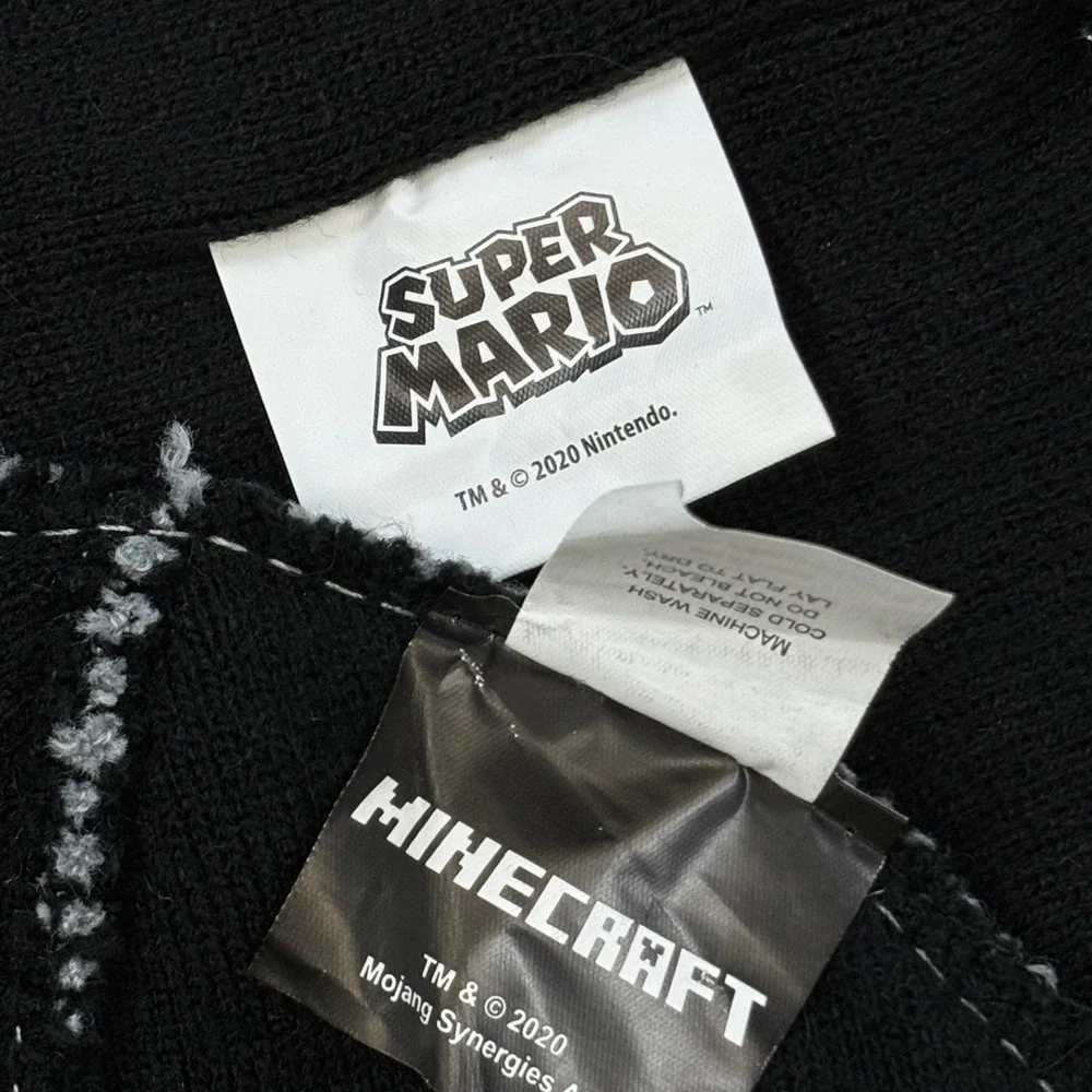 Youth Nintendo Super Mario & Minecraft Beanie & Scarf 4 Piece Winter Bundle Grey